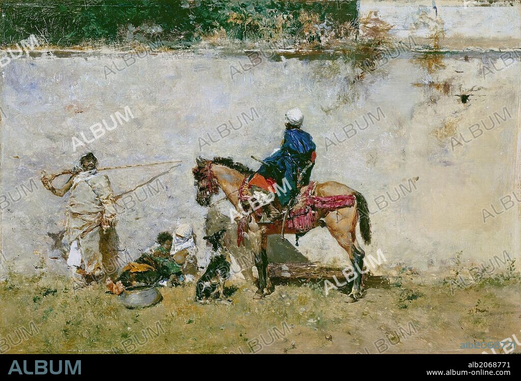 MARIANO FORTUNY Y MARSAL. Mariano Fortuny Marsal / 'Marroquíes', 1872-1874, Escuela Española, Óleo sobre Tabla, 13 cm x 19 cm, P02607.