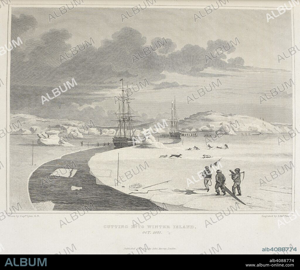 SIR WILLIAM EDWARD PARRY. Cutting into Winter Island, Oct. 1821. Journal of a Second Voyage for the Discovery of a North-West Passage from the Atlantic to the Pacific; performed in the years 1821-22-23, in His Majesty's Ships Fury and Hecla, under the orders of ... W. E. P. ... Illustrated by numerous plates. (Appendix to Capt. Parrys Journal of a Second Voyage. Zoological Appendix ... By J. Richardson.-Botanical Appendix. ... By Professor Hooker.). London : J. Murray, 1824-25. Source: G.7394, opposite page 118. Language: English.