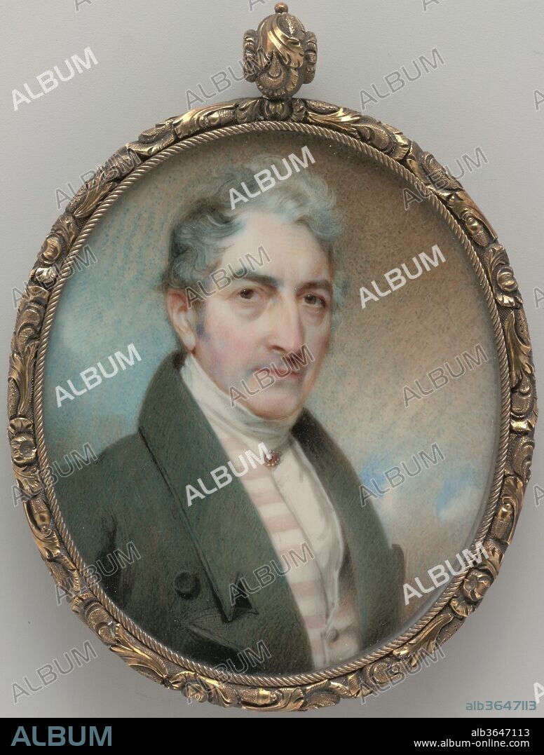 James Bogert, Jr. Artist: Henry Inman (American, Utica, New York 1801-1846 New York). Dimensions: 2 15/16 x 2 1/2 in. (4.9 x 6.4 cm). Date: ca. 1835.
New York's leading portrait painter during the 1820s and 1830s, Inman apprenticed under John Wesley Jarvis (1780-1840) before breaking out on his own in 1822. A prolific and talented painted on ivory and canvas, Inman used an elaborate and highly finished technique to execute his extraordinarily elegant miniature portraits. Portrayed by Inman as a gentleman of sartorial splendor and stoical refinement, Bogert (1786-1862) served in the War of 1812 and was made colonel in 1824. He then opened a publishing house in Geneva, New York, where he printed books and newspapers. He also served as the city's canal collector and the loan commissioner for nearby Ontario city. According to family lore, the colonel was "the best dancer on the ball room floor of the Geneva Hotel." The glass aperture on the back of the locket displays a lock of Bogert's hair.