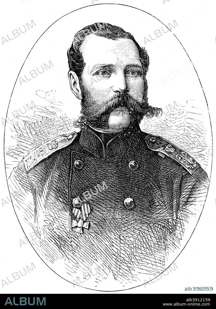 Alexander II, Tsar of Russia, (1900). Alexander (1818-1881) was Emperor of Russia from 1855. Known as 'The Liberator', he emancipated Russia's serfs in 1861. The pace of reform under Alexander's rule was too slow for some, however, and on 13 March 1881 he was assassinated in St Petersburg by a bomb thrown by a nihilist student. A print from The Life and Times of Queen Victoria, by Robert Wilson, Volume IV, Cassell and Company, London, Paris, New York, Melbourne, 1900.