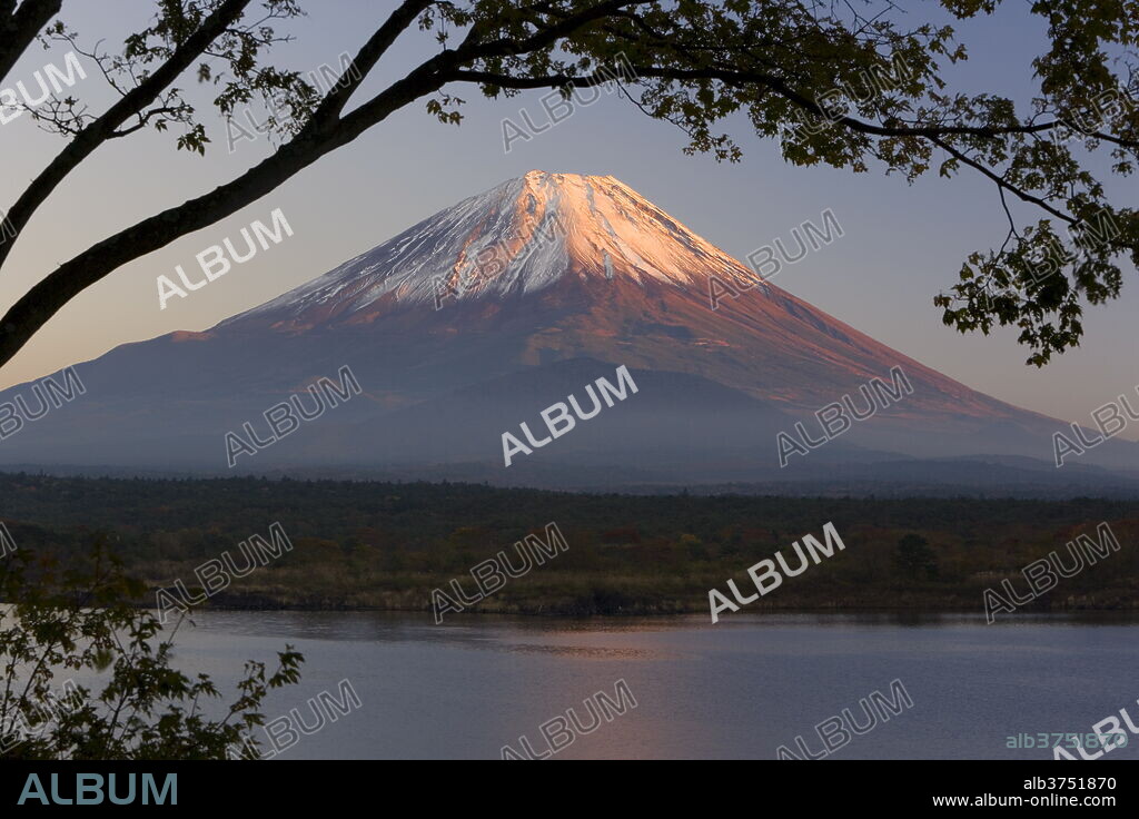 Lake Shoji-ko and Mount Fuji in evening light, Fuji-Hakone-Izu National Park, Honshu, Japan, Asia.