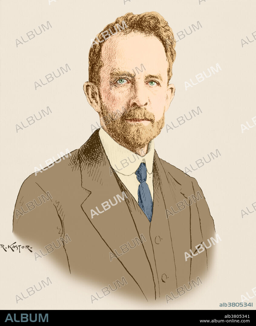 Color enhanced image of Thomas Hunt Morgan (1866-1945) recipient of the 1933 Nobel Prize for Medicine. His work with fruit flies proved the relationship between genes and chromosomes, revealing the mechanics of heredity. Morgan also served as president of the American Association for the Advancement of Science.
