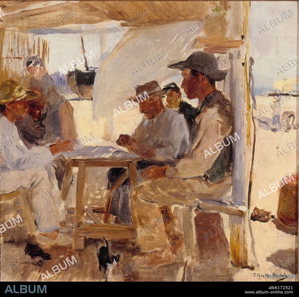JOAQUIN SOROLLA. JUGADORES DE CARTAS - HACIA 1897 - OLEO/LIENZO - 42 x 45 cm.