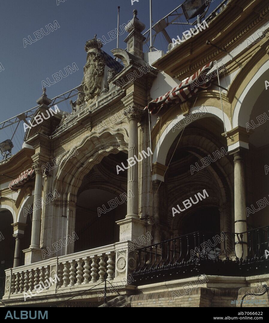 SEBASTIAN VAN DER BORCHT (S XVIII). PALCO REAL SOBRE LA PUERTA DEL PRINCIPE- DERECHA PALCO DE LA INSTITUCION- IZQUIERDA PALCO DE PRESIDENCIA- GRUPO ESCULTORICO DE CAYETAN.