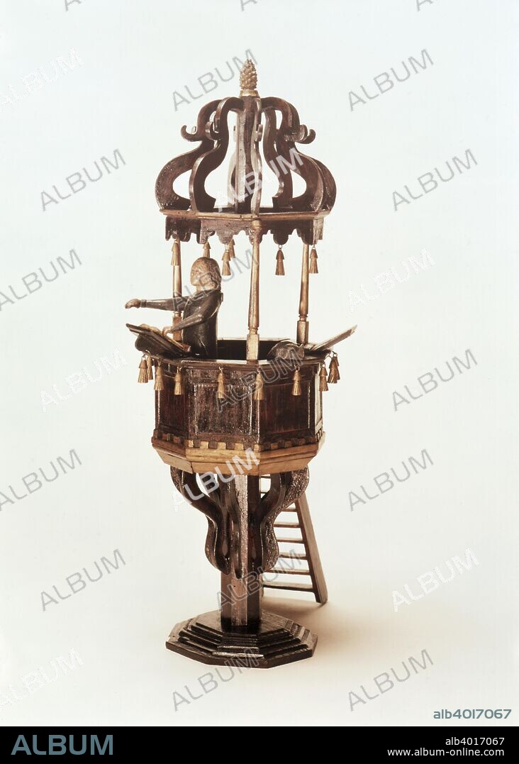 Model of a preacher in his pulpit, 18th century. This wooden model of a clergyman preaching a sermon belongs to the Queen.