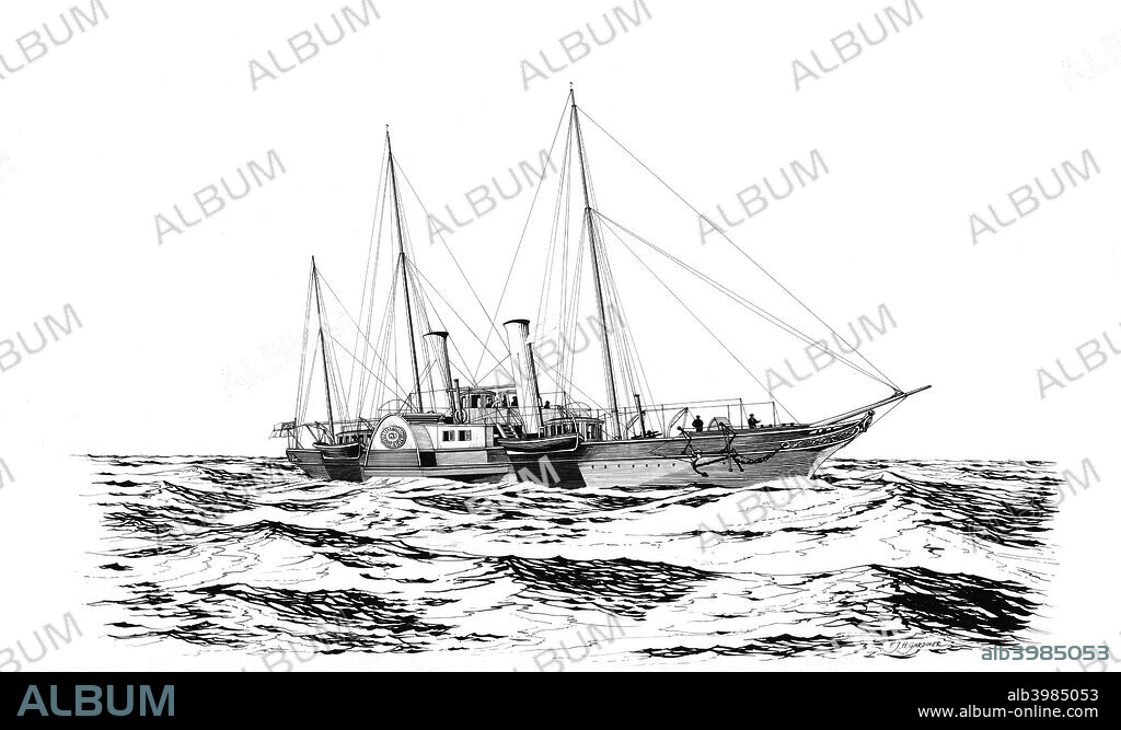 Royal Yacht 'Alberta', c1980-c1995. Reconstruction drawing of the Royal Yacht 'Alberta', a 370 ton wooden paddle steamer owned by Queen Victoria and Prince Albert, used largely to cross the Solent whilst the Queen and family were in residence at Osborne House on the Isle of Wight.