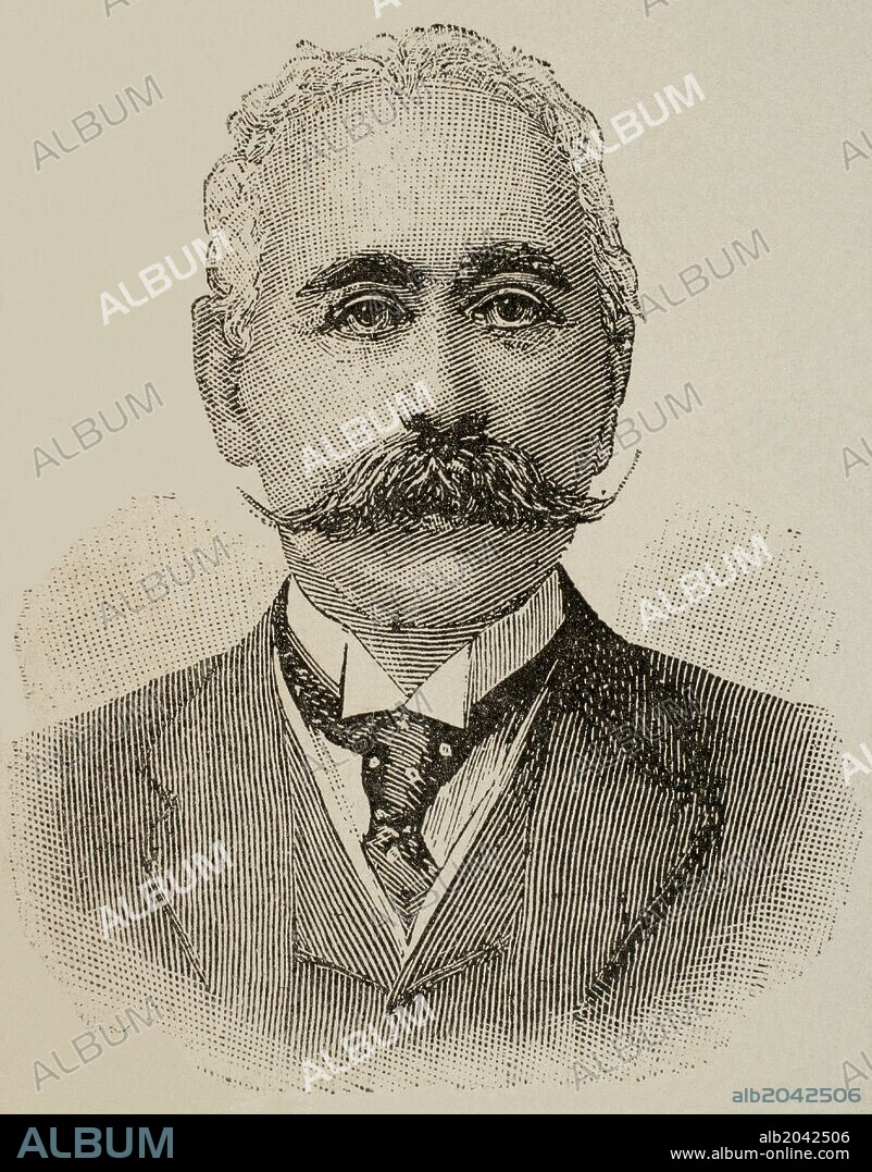 Barón Maurice von Hirsch (1831-1896) Filántropo alemán judío, que creó fundaciones de caridad para promover la educación judía y mejorar la suerte de los judíos europeos oprimidos. Fue el fundador de la Jewish Colonization Association que patrocinó a gran escala de la inmigración judía a Argentina. Grabado de "La Ilustración Artística", 1896.