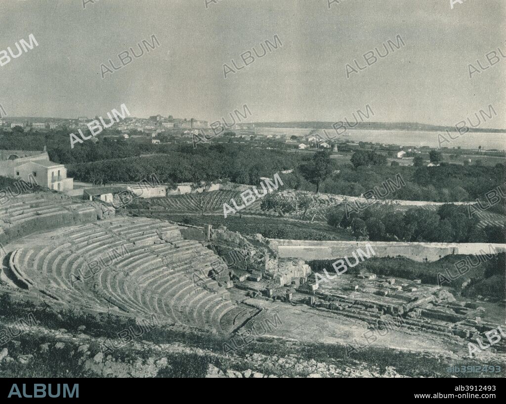 View of the town from the Greek Theatre, Syracuse, Sicily, Italy, 1927. The Greek Theatre of Syracuse was built by Greek colonists in the 5th century BC. It was rebuilt in the 3rd century BC and was later renovated by the Romans. From Italien in Bildern, by Eugen Poppel [August Scherl, Berlin, 1927].