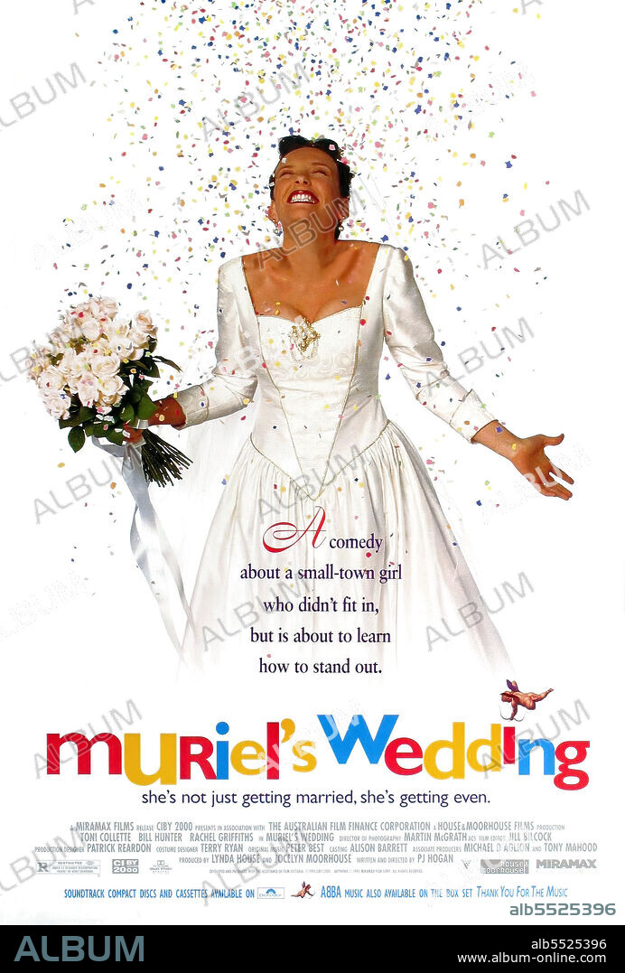 Poster de LA BODA DE MURIEL, 1994 (MURIEL'S WEDDING), dirigida por P. J. HOGAN. Copyright MIRAMAX/FILM VISTORIA/HOUSE & MOOREHOUSE FILMS.