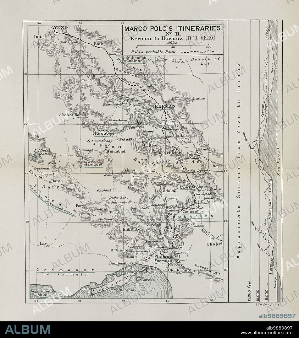 Persia: "Marco Polo's Itineraries II, Kerman to Hormuz", from "The Book of Ser Marco Polo", pub. 1903.