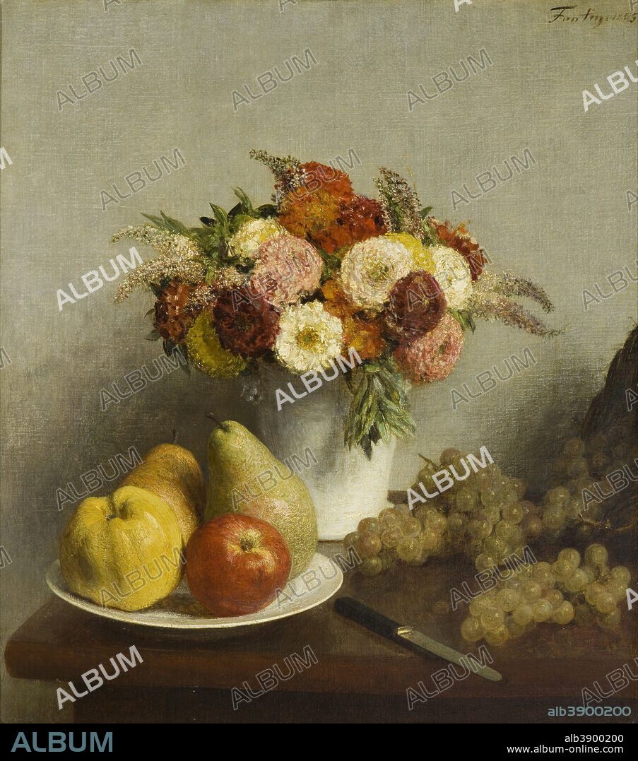 HENRI FANTIN-LATOUR. Fleurs et fruits Flowers and Fruit. Date/Period: 1865. Painting. Oil on canvas. Height: 640 mm (25.19 in); Width: 570 mm (22.44 in).