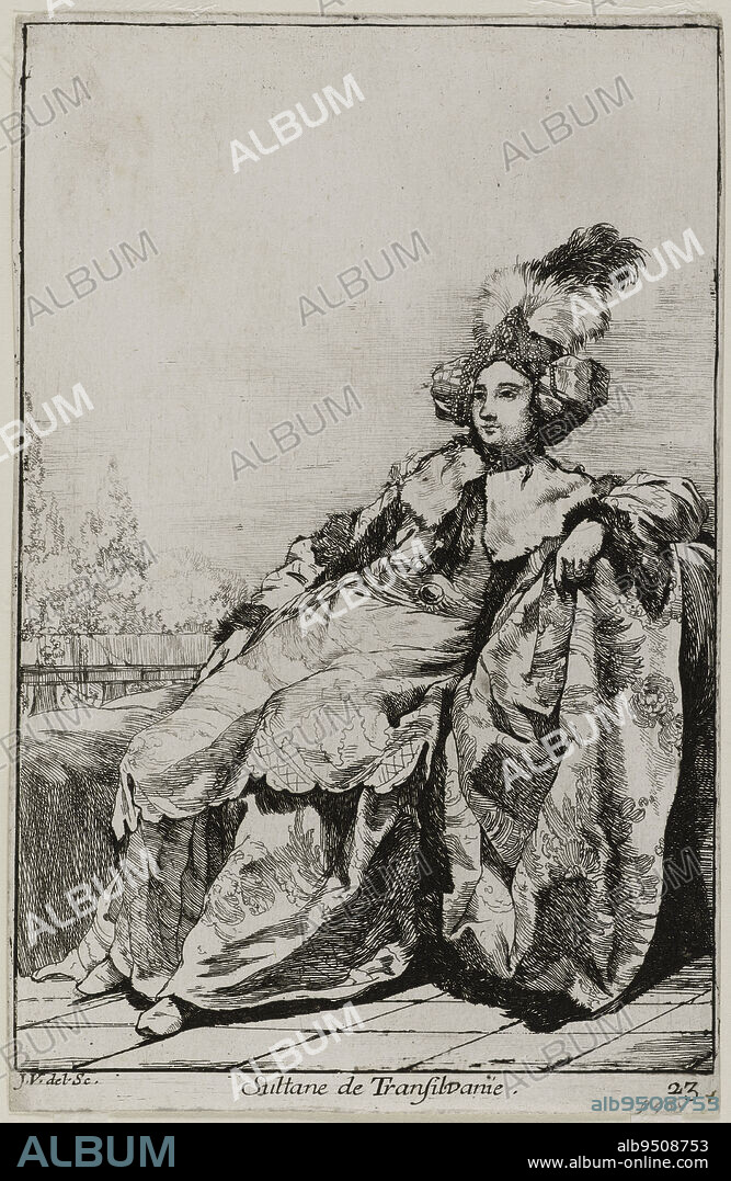 The Caravan of the Sultan in Mecca, Sultana of Transylvania (Twenty-third number of the suite), Vien, Joseph-Marie (l'Aîné), Engraver, Vien, Joseph-Marie (l'Aîné), Author of the model, French school, In 1748, 18th century, Graphic arts, Original print, Etching, Height: 20.4 cm, Width: 13.2 cm.