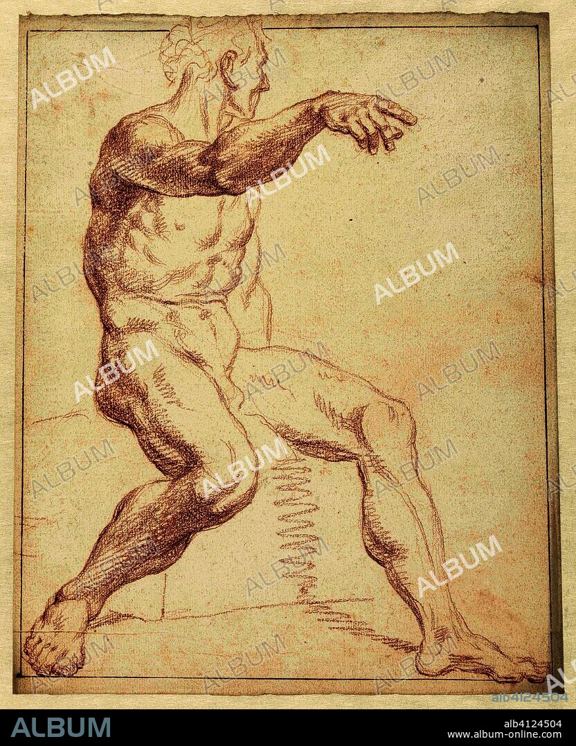 Study of a seated male nude, pointing with the right arm. Draughtsman: Louis Fabritius Dubourg. Dating: 1703 - 1775. Measurements: h 317 mm × w 255 mm.