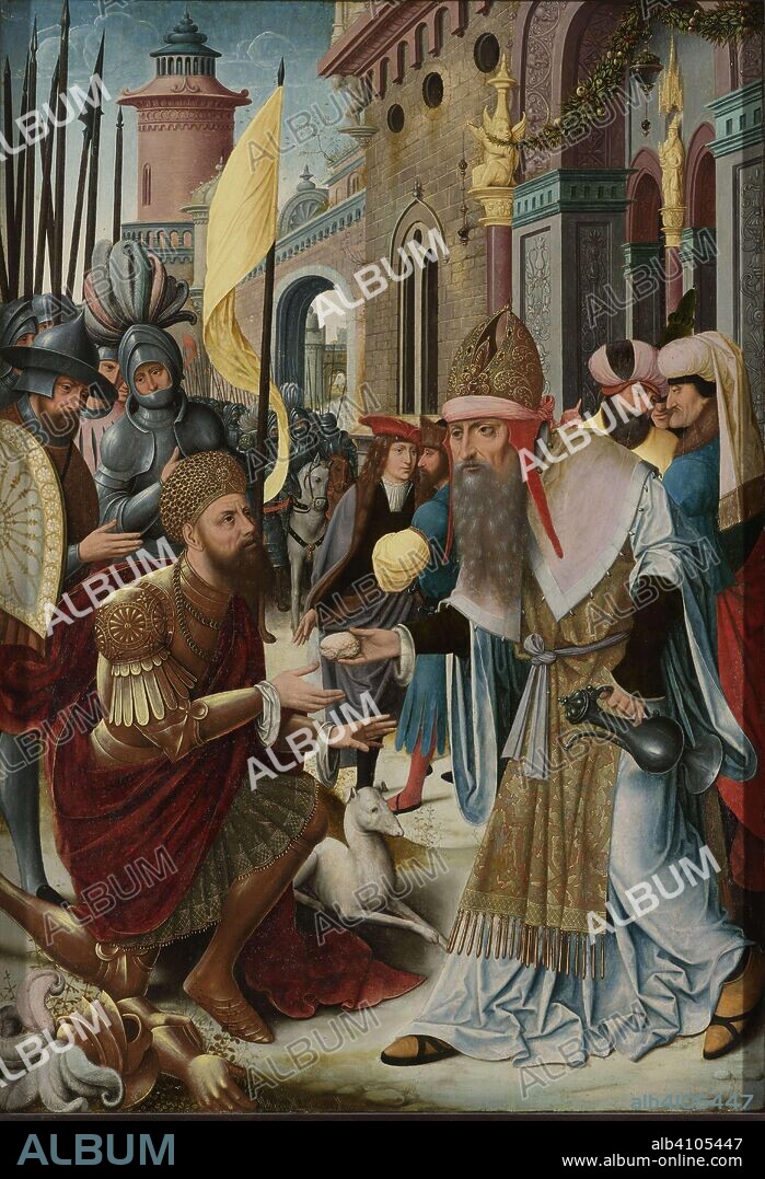 Meeting of Abraham and Melchizedek (inner, left wing of a triptych). Dating: c. 1510 - c. 1520. Place: Antwerp. Measurements: frame: h 113.5 cm × w 82 cm; support: h 102 cm × w 71.2 cm; sightsize: h 100.5 cm × w 69.3 cm.