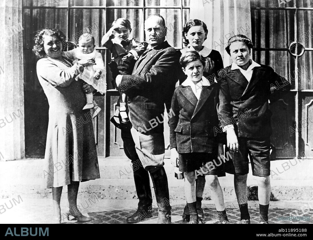 Benito Mussolini with his wife and children in February 1932. (His wife is holding Maria, the baby).