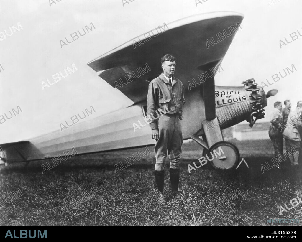 Roosevelt Field, New York:   May 20, 1927 Captain Charles Lindbergh with his plane, The Spirit of St. Louis, just before he departed on his record setting non-stop flight across the Atlantic Ocean from Long Island, New York to Paris.