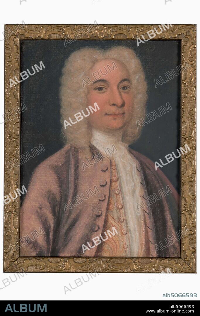 pastel, Anonymous, c. 1740, pastel, wood, glass, gilding, paper, signed, With frame: 41.7 x 32.4 x 2.7cm (417 x 324 x 27mm), Day size: 36.6 x 27, 2cm (366 x 272mm), man's portrait, man, Pastel depicting a portrait of a man: Frederic Graaf de Thoms. It is a bust, slightly turned to the right, looking at the viewer. He wears a short gray curly wig, the right half of which falls over the shoulder, a lilac skirt, a gold embroidered vest and a white lace tie. Not signed. The pastel is framed behind glass in a rectangular gilded frame with acanthus leaf decoration on the rim, 1939.
