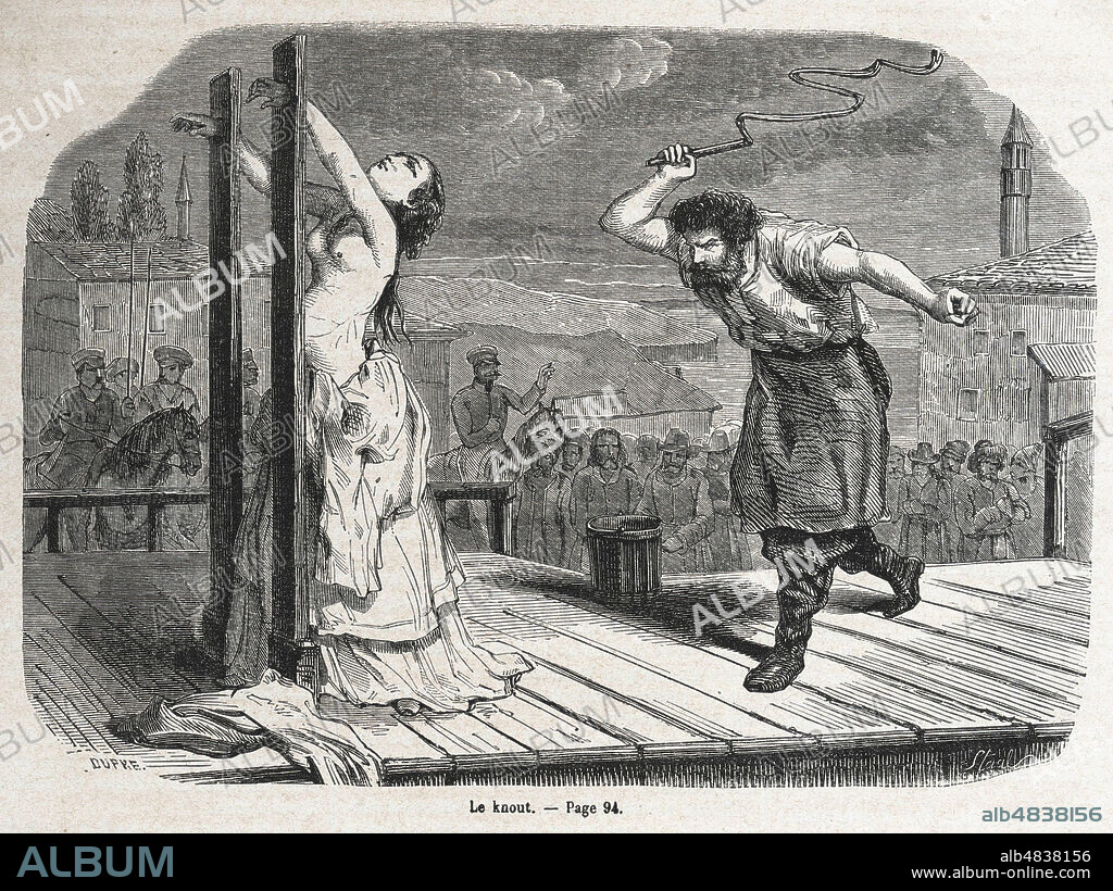 Le knout. Illustration de STAAL (1817-1882) pour La juive de Sebastopol de Octave FERE repris dans Journal du Dimanche du 20 janvier 1856. credit : Collection Jonas/Kharbine-Tapabor.