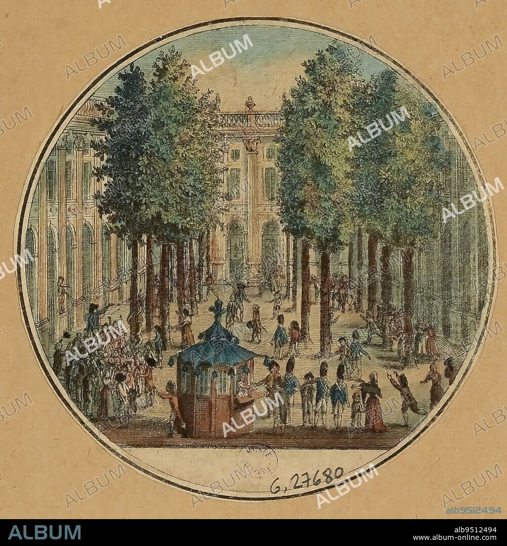 July 12, 1789. Motion of Camille Desmoulins, at the Palais Royal. Contre l'oppression Royale envers l'Assemblée Nle... Nationale, Maillart, Philippe Joseph, Graveur, Chateigner, Editeur, Entre 1795 et 1799, Estampe, Arts graphiques, Révolution française, Estampe, Diamètre: 9.6 cm, Dimensions - Montage:, Hauteur: 48.7 cm, Largeur: 32 cm.