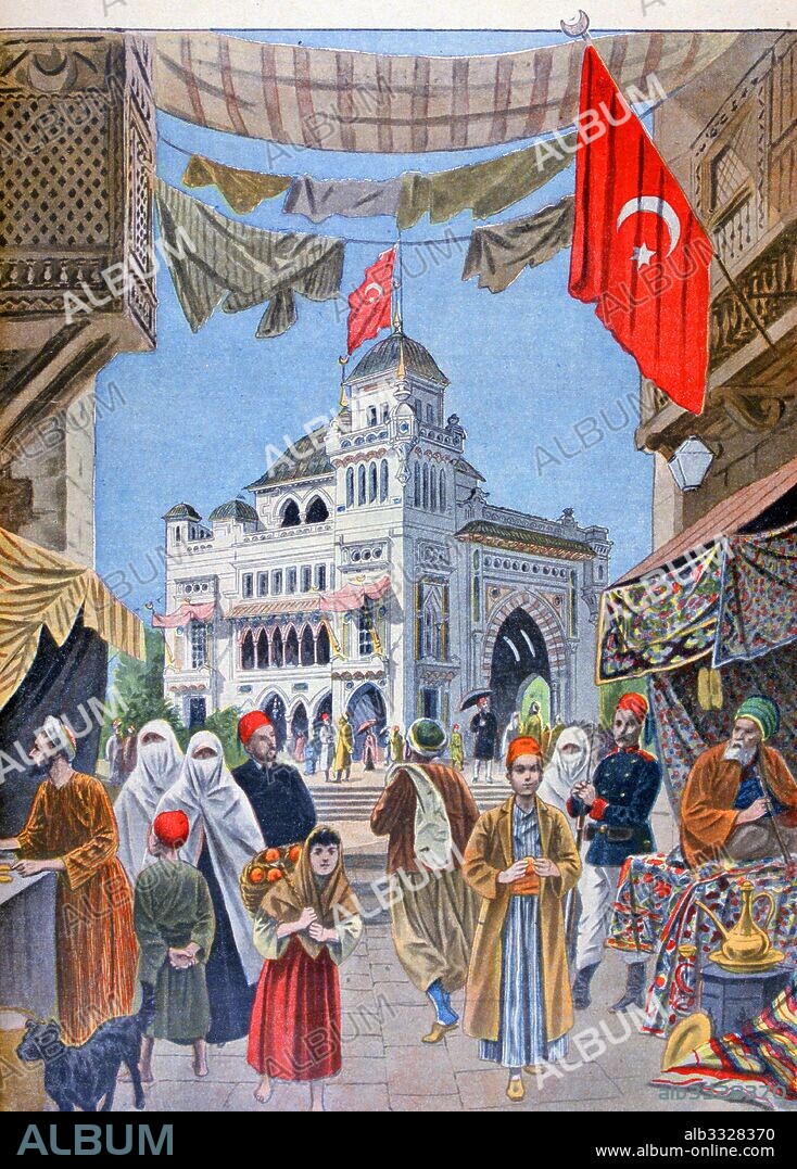 Illustration showing the Turkish (Ottoman Empire) Pavilion, at the Exposition Universelle of 1900. This was a fair held in Paris, France, from 14 April to 12 November 1900, to celebrate the achievements of the past century and to accelerate development into the next.