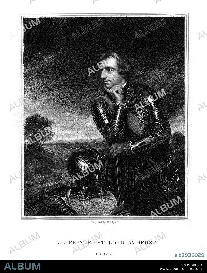 Jeffery Amherst, 1st Baron Amherst, Commander-in-Chief of the British Army, (1832). Amherst (1717-1797) commanded British forces in the war against the French in North America in 1758-1760, capturing Montreal in 1760. He was made Governor of Virginia in 1763. He has been implicated in an early case of germ warfare, a plan to supply rebelling Native Americans with smallpox-infected blankets during the Pontiac uprising of 1763, but historians are divided as to whether the plan was actually carried out. Amherst was appointed Commander-in-Chief of the British army in 1778, a post he held until 1795.