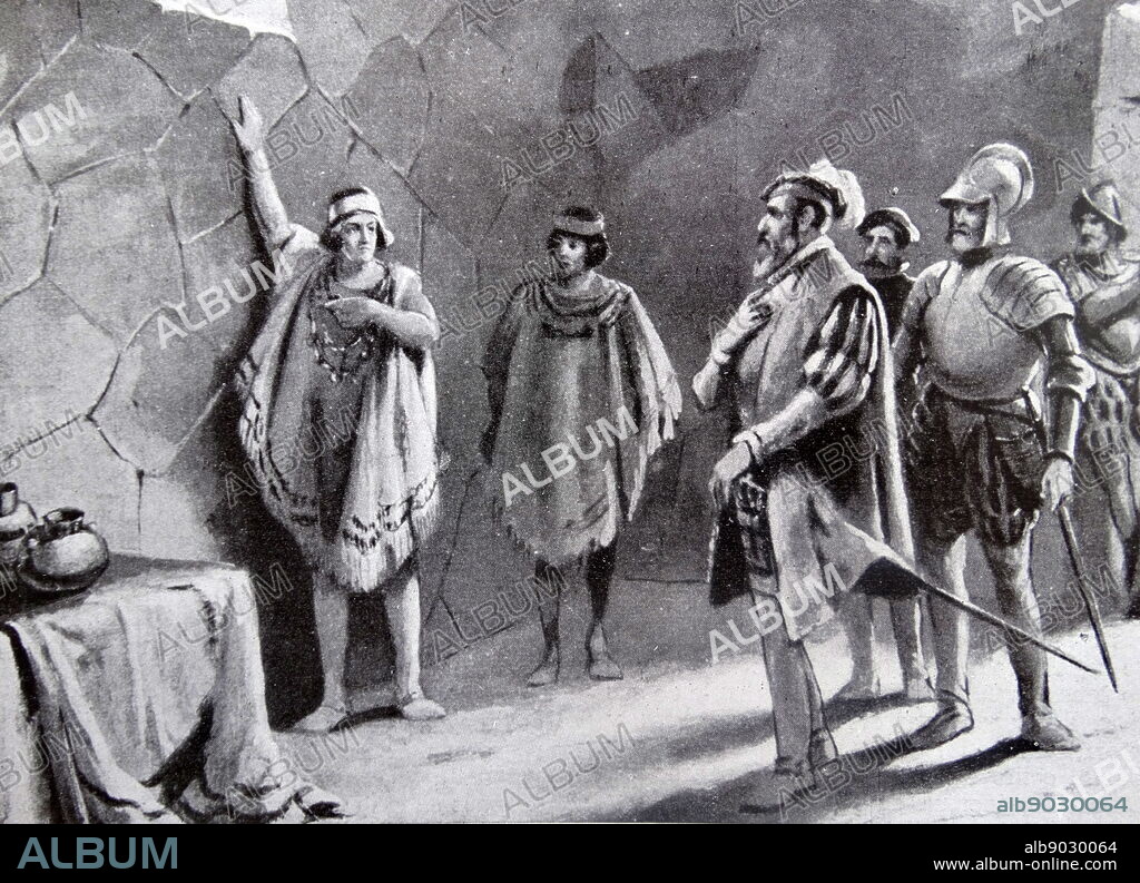 The arrest of Atahualpa last Inca ruler; by Francisco Pizarro González (1471 1541) Spanish conquistador who conquered the Incan Empire.