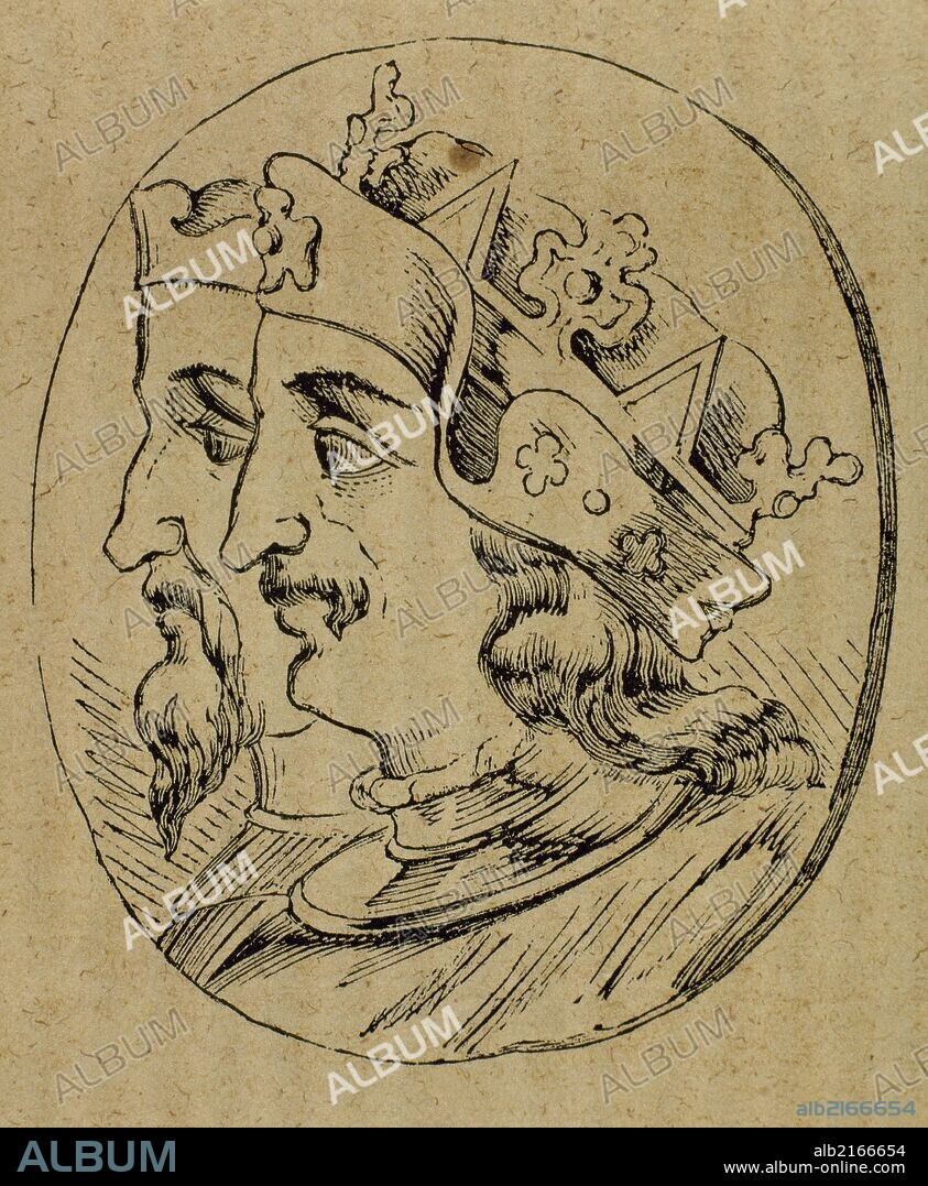 SANCHO III "el Deseado" (1133-1158). Rey de Castilla (115-1158). Hijo de Alfonso VII y de Berenguela. Murió prematuramente y dejó su reino a su hijo Alfonso VIII. Grabado.