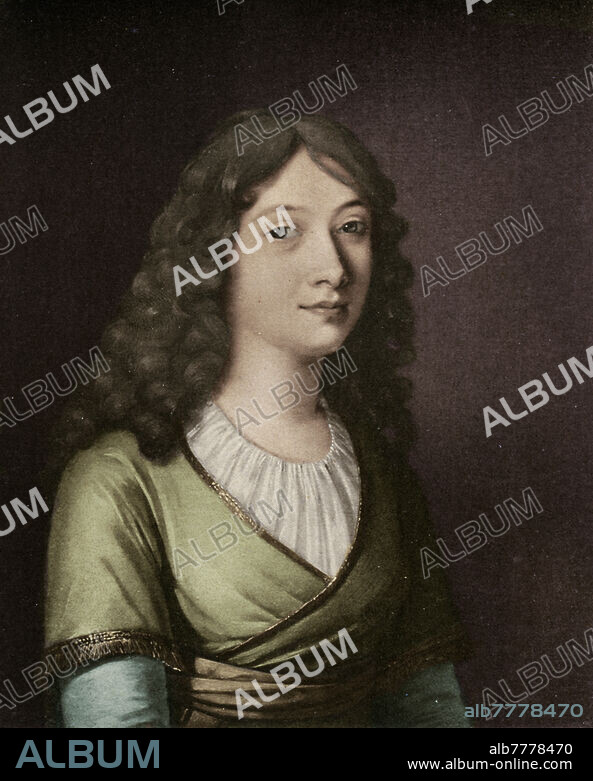 Charlotte von SCHILLER (22 November 1766 - 9 July 1826), born Charlotte von Lengefeld, wife of the German poet Friedrich Schiller and friend of Charlotte von Stein and of Johann Wolfgang von Goethe. Portrait lithograph by Ludovike Simanowiz from 1794.