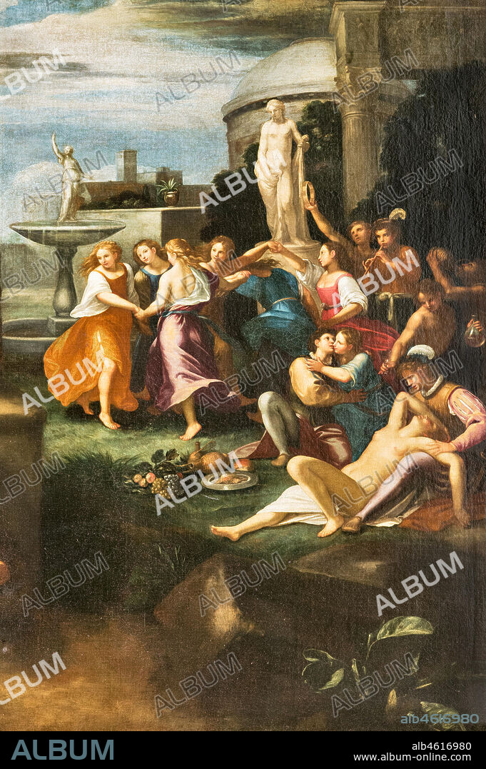 Modena, Galleria Estense: "Temptation of St. Jerome (Jerome in the desert, tormented by his memories of the dancing girls of Rome)". Unknown Emilian author. Oil on canvas, cm. 161 x 227, detail.