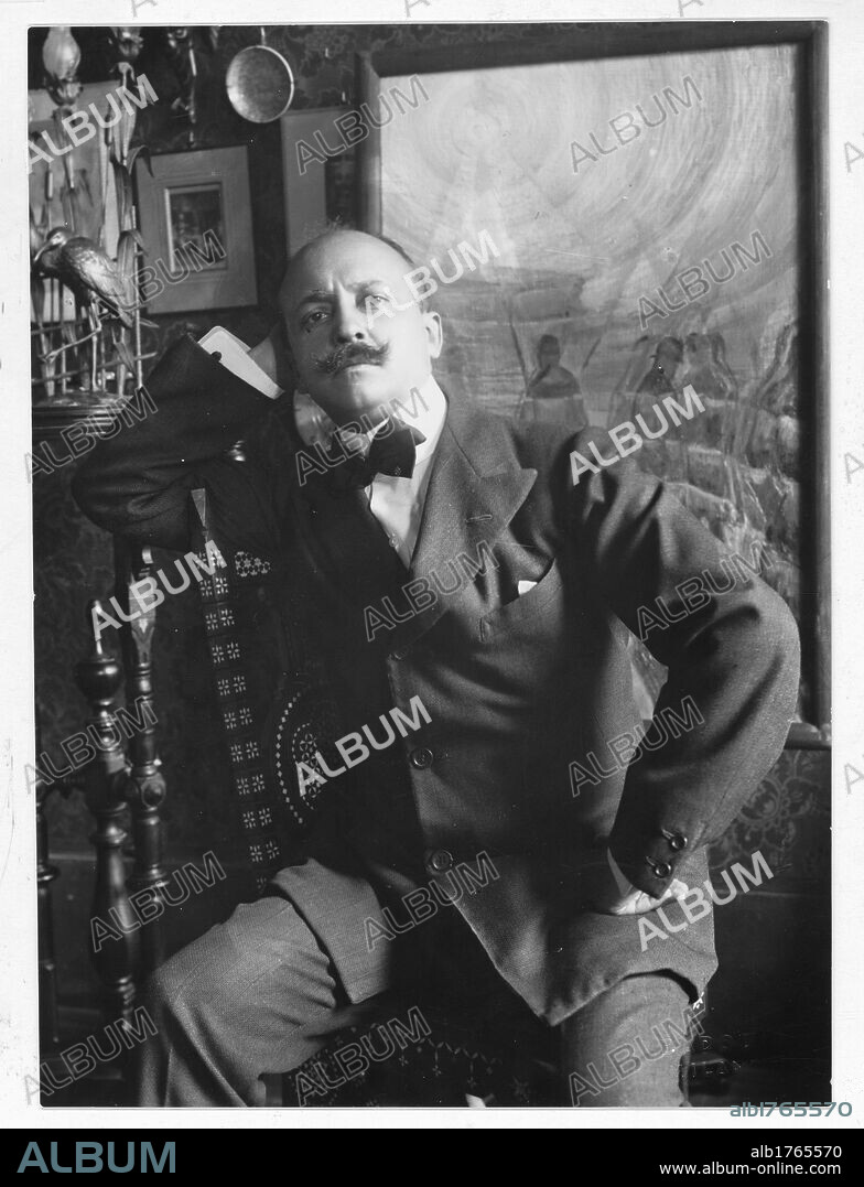 Filippo Tommaso Marinetti, by Filippo Tommaso Marinetti, 1912, 20th Century,. Italy, Piemonte, Turin, Private Collection. portrait artist Luigi Russolo Solidit della nebbia 1913 string tie suit.  Please remember that author's rights have to be cleared for modern and contemporary works of arts.