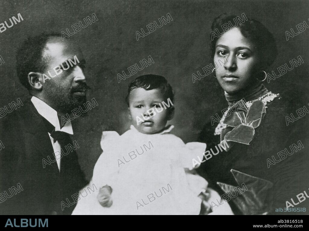 Du Bois with his first wife Nina, and daughter Yolande photographed in 1905. William Edward Burghardt (W.E.B.) Du Bois (1868-1963) was an African-American sociologist, historian, civil rights activist, Pan-Africanist, author and editor. Du Bois grew up in a tolerant community and experienced little racism as a child. After graduating from Harvard (first African American to earn a doctorate) he became a professor of history, sociology and economics at Atlanta University. Du Bois was one of the co-founders of the National Association for the Advancement of Colored People (NAACP) in 1909. Racism was the main target of Du Bois's polemics, and he strongly protested against lynching, Jim Crow laws, and discrimination in education and employment. Du Bois was a prolific author. His collection of essays, The Souls of Black Folk, was a seminal work in African-American literature. He described himself as agnostic or a freethinker. He was an ardent peace activist and advocated nuclear disarmament. The Civil Rights Act was enacted a year after his death. He died in 1963 at the age of 95.