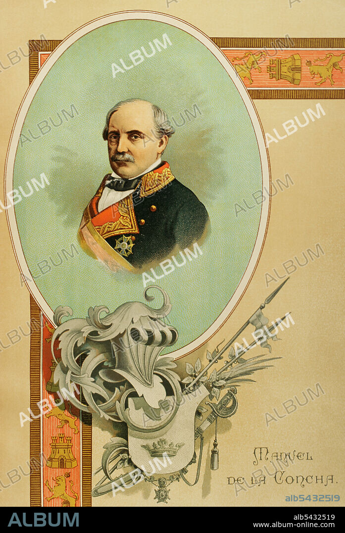 Manuel Gutiérrez de la Concha (1808-1874). Primer marqués del Duero. Militar y politico español. Retrato. Cromolitografia. Historia General de España, por Miguel Morayta. Tomo IX. Madrid, 1896.