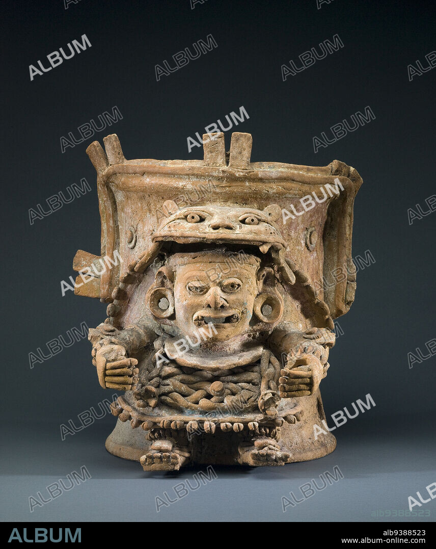Incense Burner with Attached Figure, Maya, Late Postclassic period, c.12001521, c.12001500, Ceramic with pigment, Petén department, Guatemala, North and Central America, Ceramics, containers, 15 1/4 x 13 3/8 x 14 3/4 in. (38.8 x 34 x 37.5 cm).