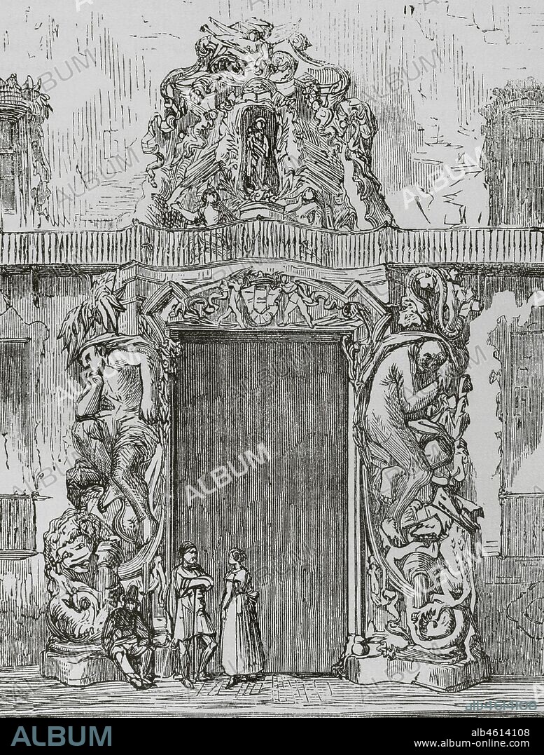 Historia de España. Valencia. Casa del Marqués de Dos Aguas. Fachada principal. Grabado. Crónica General de España. Historia Ilustrada y Descriptiva de sus Provincias. Tomo Valencia,1867.