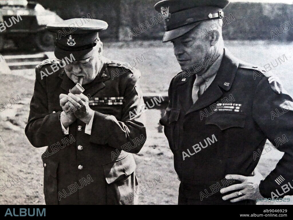 Photograph of Dwight D. Eisenhower with Prime Minister Sir Winston Churchill. President Dwight D. Eisenhower (1890-1969) an American politician, Army general and 34th President of the United States. Sir Winston Leonard Spencer-Churchill (1874-1965) a British politician and Prime Minister of the United Kingdom. Dated 20th Century.