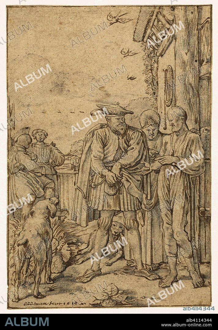 Schout van Dordrecht betaalt de boer schadevergoeding. De rechtspraak van Graaf Willem III de Goede, tweede reeks (series title). Draughtsman: Willem Pietersz. Buytewech. Dating: 1619. Measurements: h 159 mm × w 108 mm.