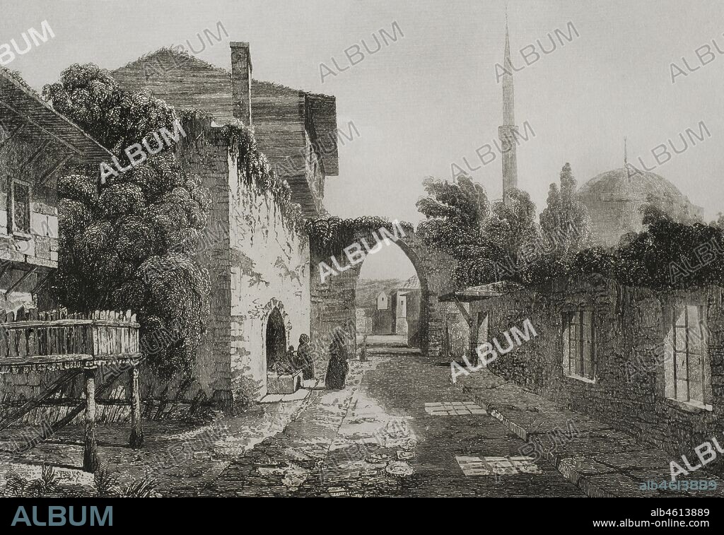 Imperio Otomano. Turquía. Constantinopla (actual Estambul). Zona antigua de la ciudad. Grabado por Lamaitre, Vormser y Lepetit. Historia de Turquía, por Joseph Marie Jouannin (1783-1844) y Jules Van Gaver. Panorama Universal, edicion española de 1840.