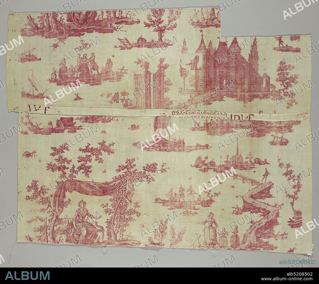 Nina, ou la folle par amour, Medium: cotton Technique: printed by engraved copper plate on plain weave, Design in red on a white ground. Isolated scenes that illustrate the story of 'Nina', a musical comedy by Dalayrac (17531809) in Paris in 1786. The book was by Marsollier (17501817)., Nantes, France, ca. 1790, printed, dyed & painted textiles, Chef de piece, Chef de piece.