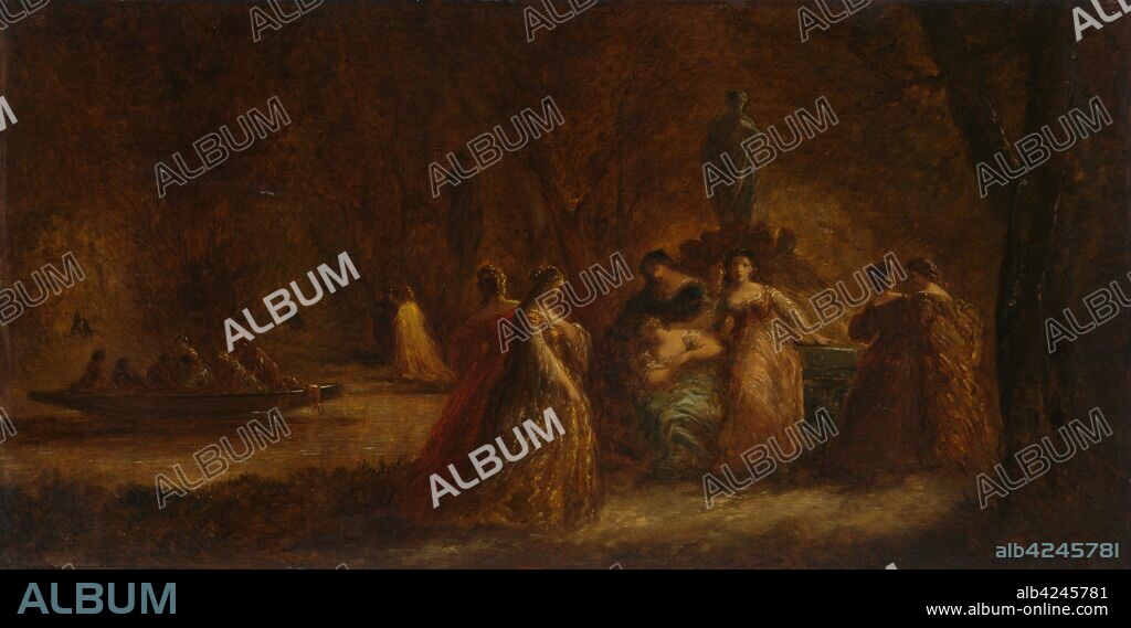 A Woodland Fête, c. 1853-1857 or c. 1862. Adolphe Monticelli (French, 1824-1886). Oil on fabric; framed: 74 x 123.5 x 8 cm (29 1/8 x 48 5/8 x 3 1/8 in.); unframed: 52 x 101.6 cm (20 1/2 x 40 in.).