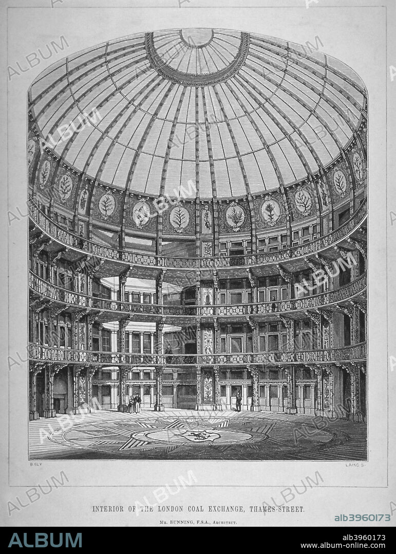 Interior of the New Coal Exchange, Lower Thames Street, City of London, 1849. The building was opened by Prince Albert in 1849.