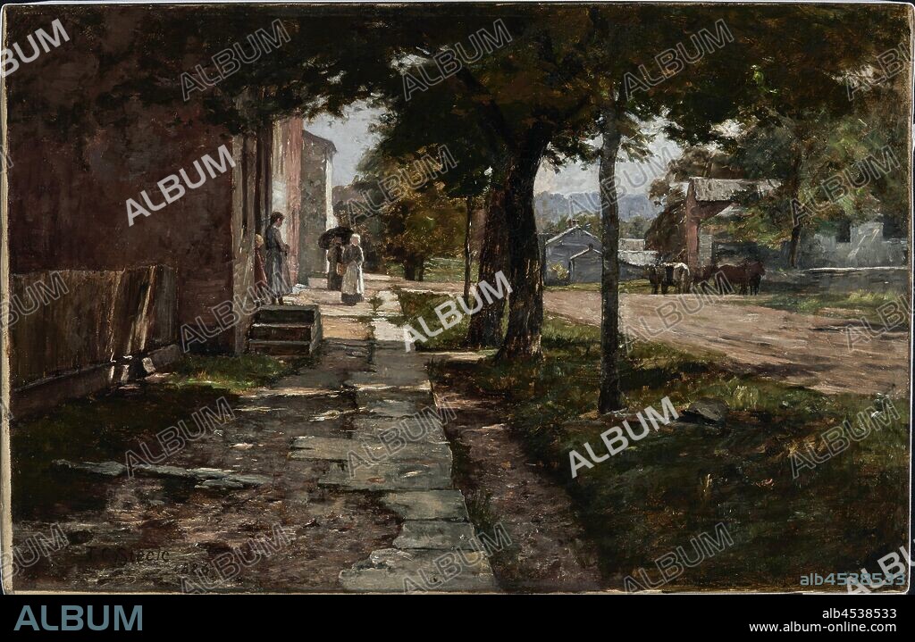 Street in Vernon, Theodore Clement Steele (American, 1847-1926), 1886, oil on canvas, 18 x 28 in., Signed and dated, l.l.: T.C. Steele, 1886, American Painting and Sculpture to 1945.