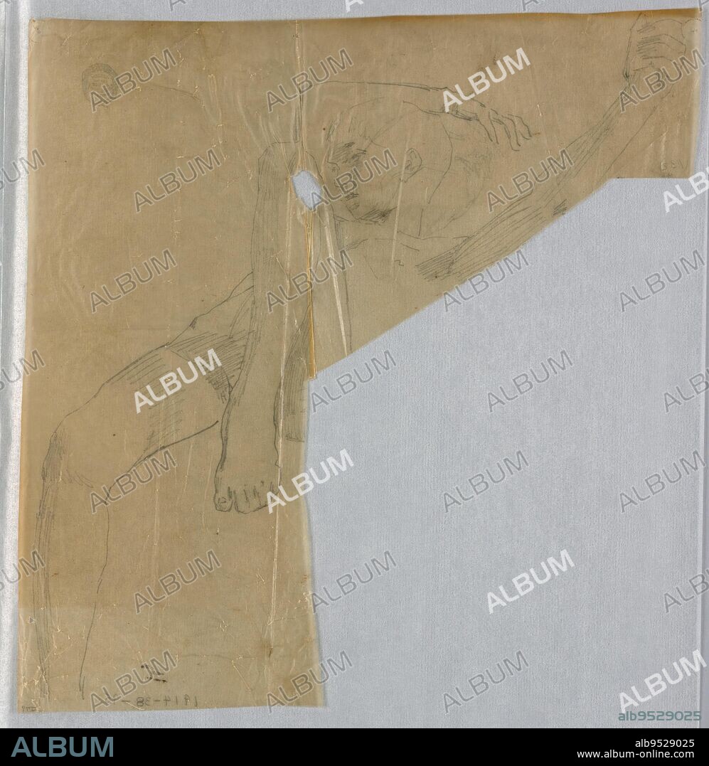 FRANCIS AUGUSTUS LATHROP. Boy reclining, arms over head, the right leg bent all the way at the knee. Date: ca. 1895. Graphite on waxed paper.