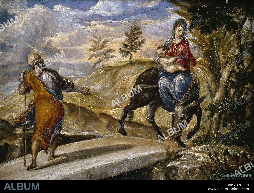 El Greco / 'La Huida a Egipto', Hacia 1570, Escuela Española, Óleo sobre Tabla, 15,9 cm x 21,6 cm, P07772.