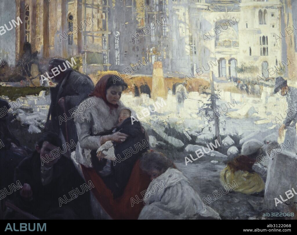 JOAQUIM MIR. La catedral de los pobres. Óleo sobre lienzo.  Siglo XIX.