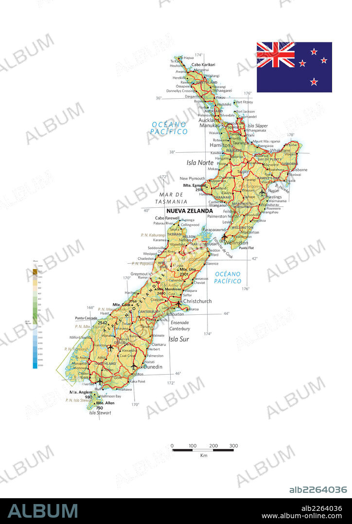 Nueva Zelanda. Mapa físico y político de Nueva Zelanda.