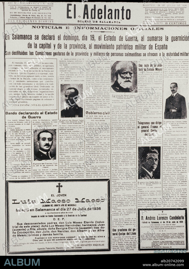 PERIODICO EL ADELANTO - DIARIO DE SALAMANCA.28/7/1936.
