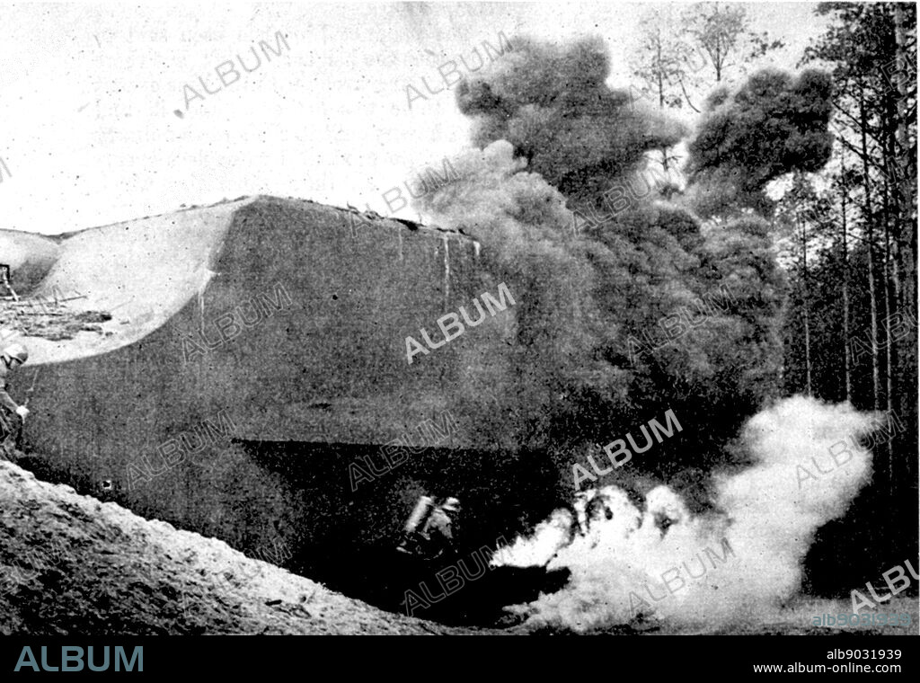 World War II: Nazi (German) demonstration of how French defensive Maginot Line forts were destroyed by attack with flame-throwers and grenades. In some places the Maginot defences held for some time.