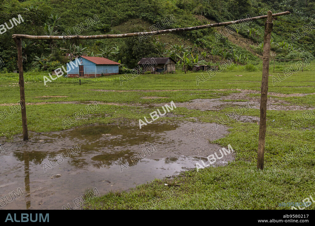 campo de futbol en la aldea de Panaman, cerca de La Parroquia (Lancetillo),El Quiche, Sierra de los Cuchumatanes,Guatemala, Central America.