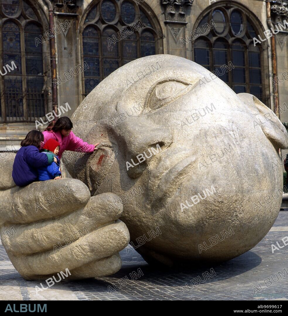 HENRI DE MILLER. Place Renee Cassin, Paris. Sculpture by Henry Miller.