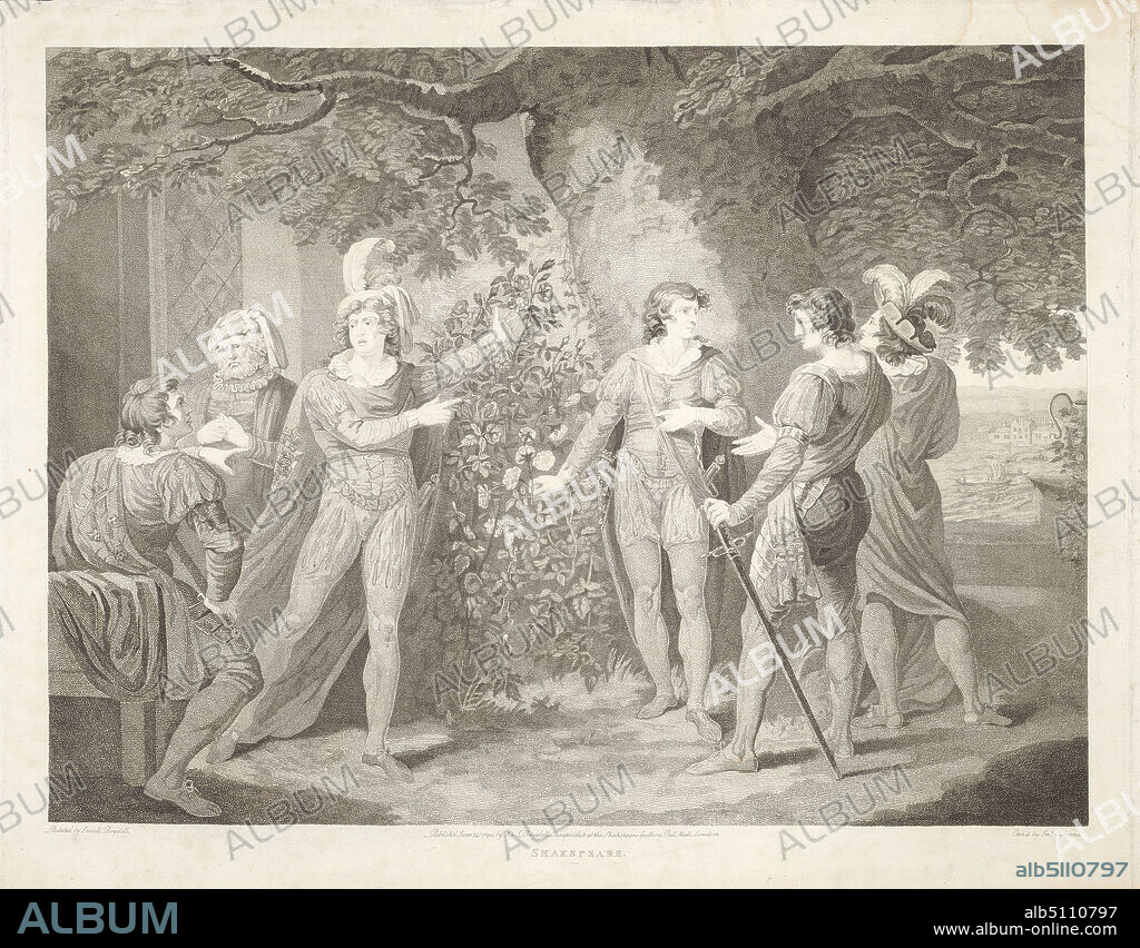 Henry VI, Part I: Act II, Scene IV, London. The Temple Garden., John Ogborne the Elder, 17551795, British, after Josiah Boydell, 17521817, British, 1803, Engraving, Sheet: 17 1/4 x 23 1/4in. (43.8 x 59.1cm).